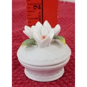 Victorian Trading Co Mini Floral Lidded Porcelain Bisque Vanity Trinket Box